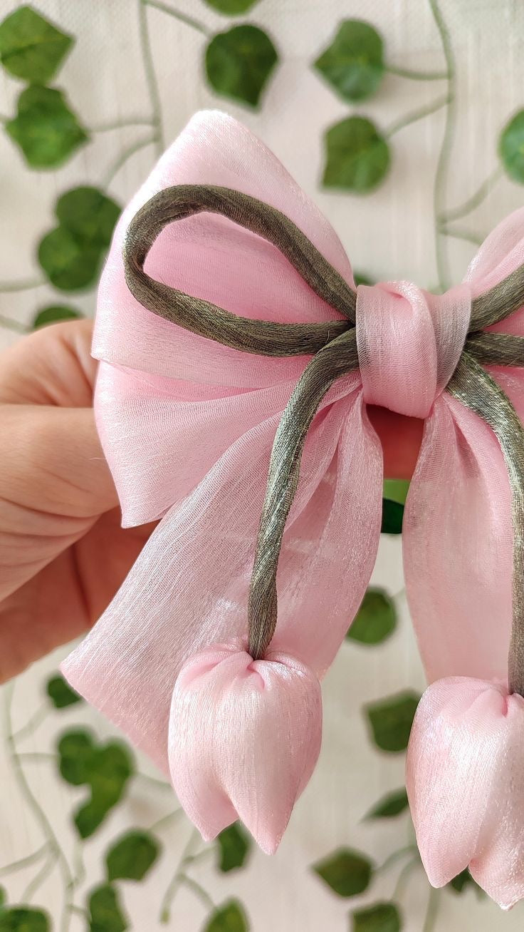 Handmade Bloom: Tulip Bow Hair Clip & Floral Accessory