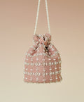 Shafaq: Pink Hand-Embroidered Pearl & Sequin Net Potli