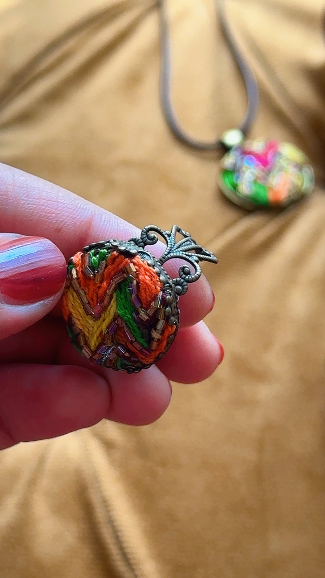 Vintage Filigree Hand-Embroidered "Sunset Zigzag" Ring