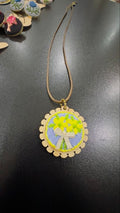 Hand Embroidered Wooden Floral Pendant - Yellow Mehtab