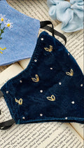 Navy Velvet Hand-Embroidered Face Mask with Gold Accents