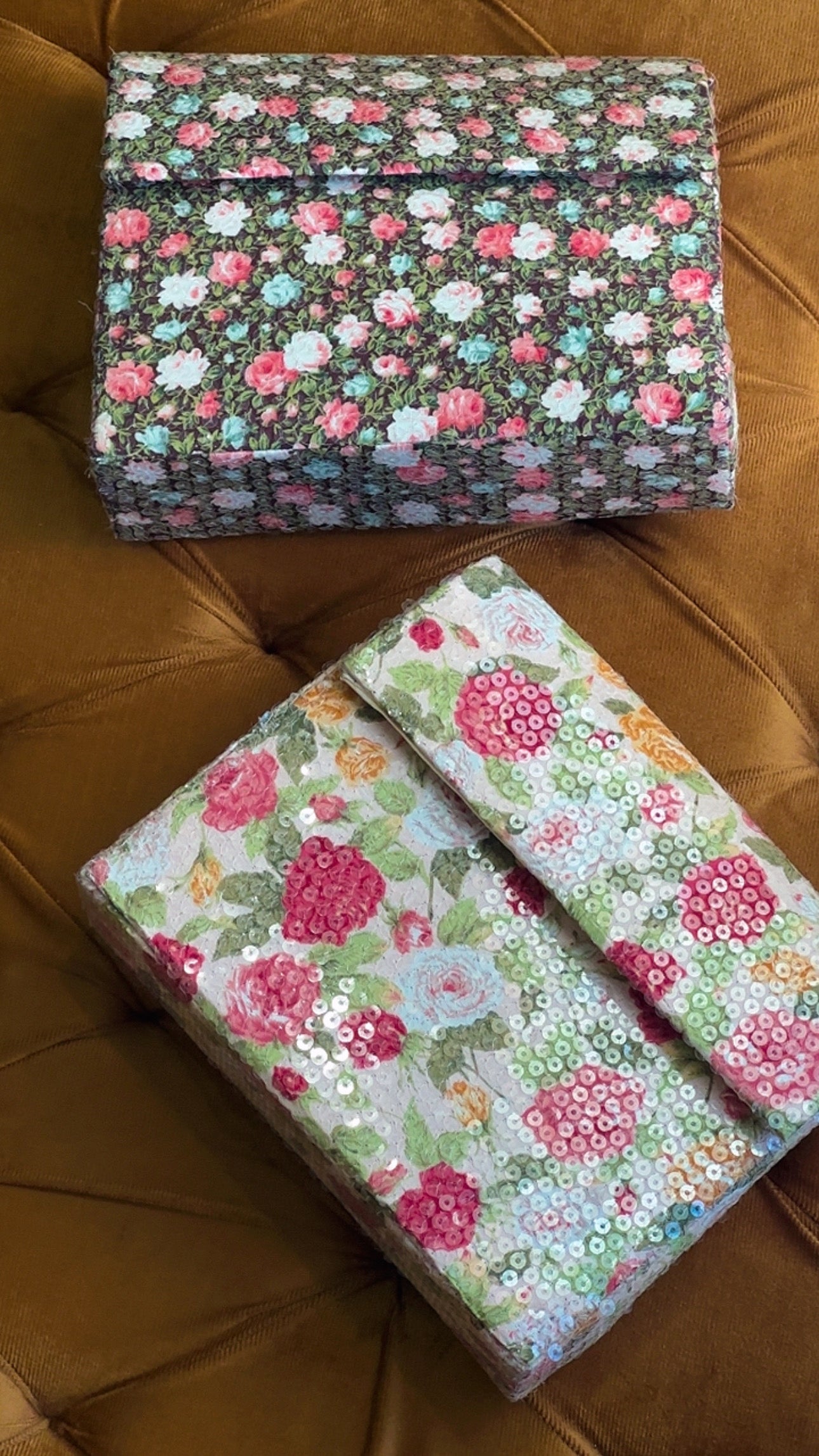 Rosie Bloom: Handmade Floral Sequinned Envelope Clutch Bag