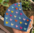 Heart-to-Heart: Hand-Embroidered Rainbow Heart Denim Face Mask