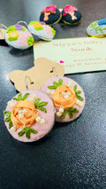 Peach Blossom Hand-Embroidered Silk Ribbon Earrings