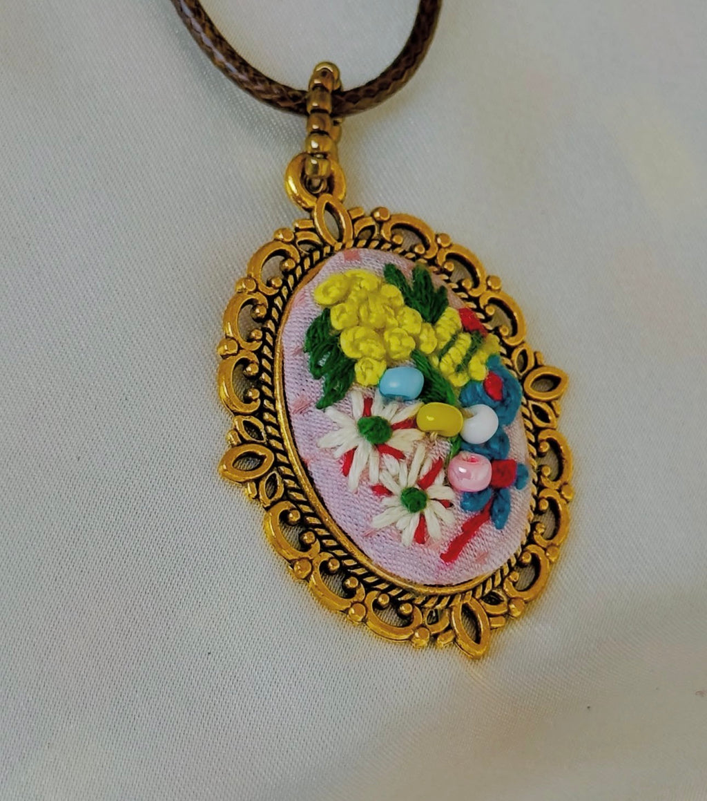 Petal Dust Hand-Embroidered Whimsical Floral Pendant