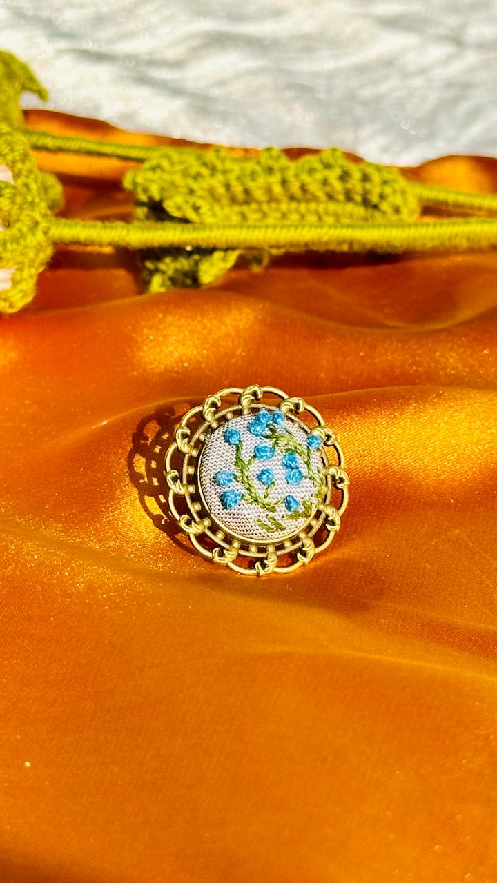 The "Azure Meadow" Hand-Embroidered Filigree Ring