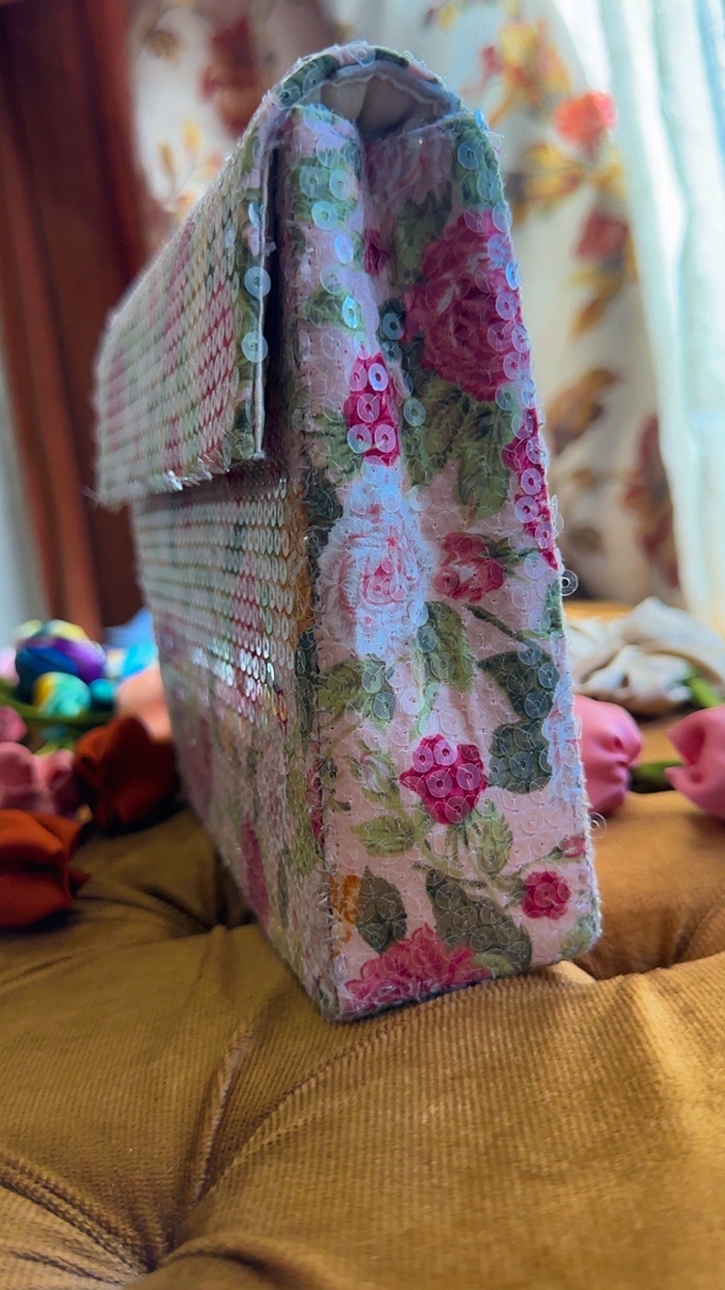 Rosie Bloom: Handmade Floral Sequinned Envelope Clutch Bag