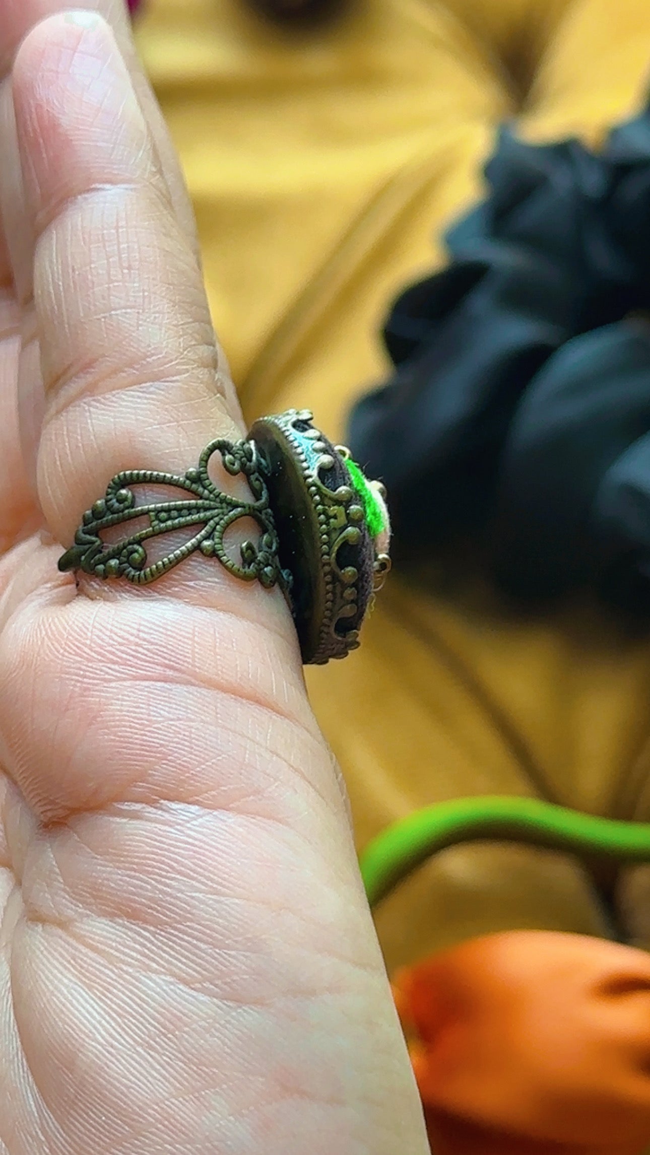 Enchanted Rose Hand-Embroidered Filigree Ring