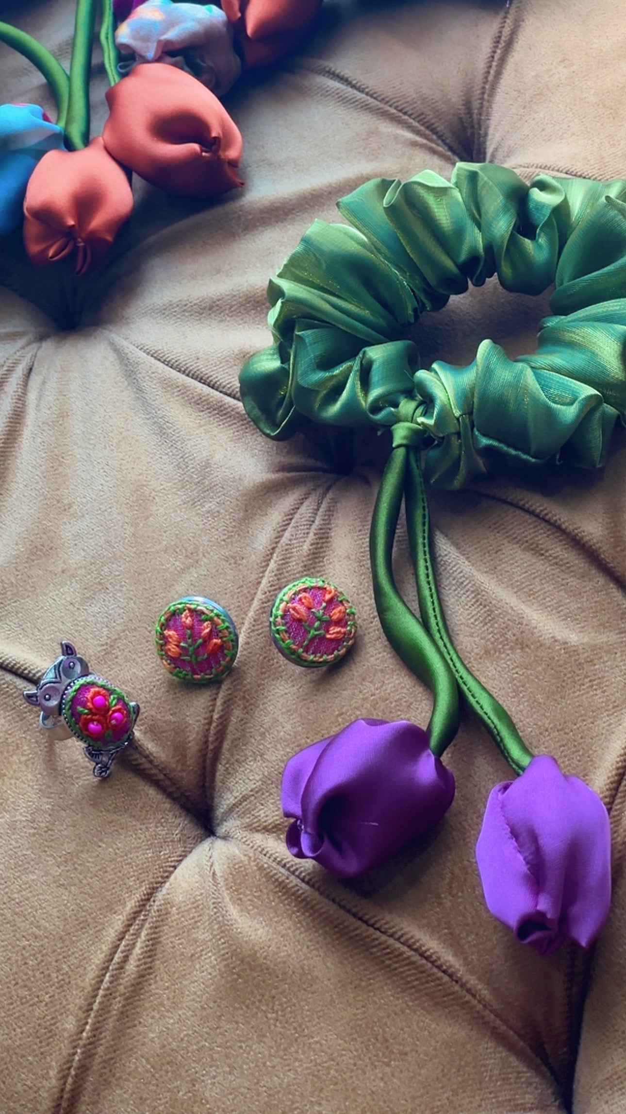 Terracotta Bloom Hand-Embroidered Studs