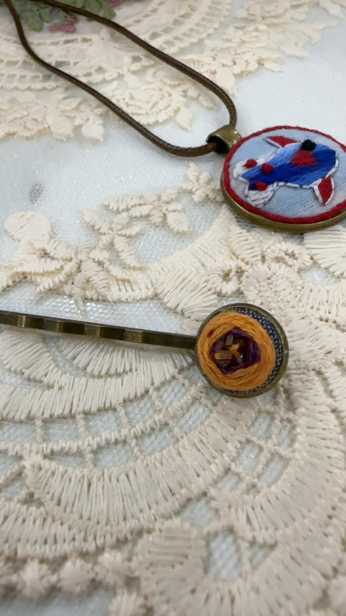 Coral Reef Fish Hand-Embroidered Kid-Friendly Pendant Necklace