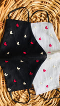 Hand-Embroidered Heart Linen Face Mask | Custom Color Sets (pair of 2)