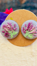 Lavender Bloom Hand-Embroidered Floral Stud Earrings - Baagh