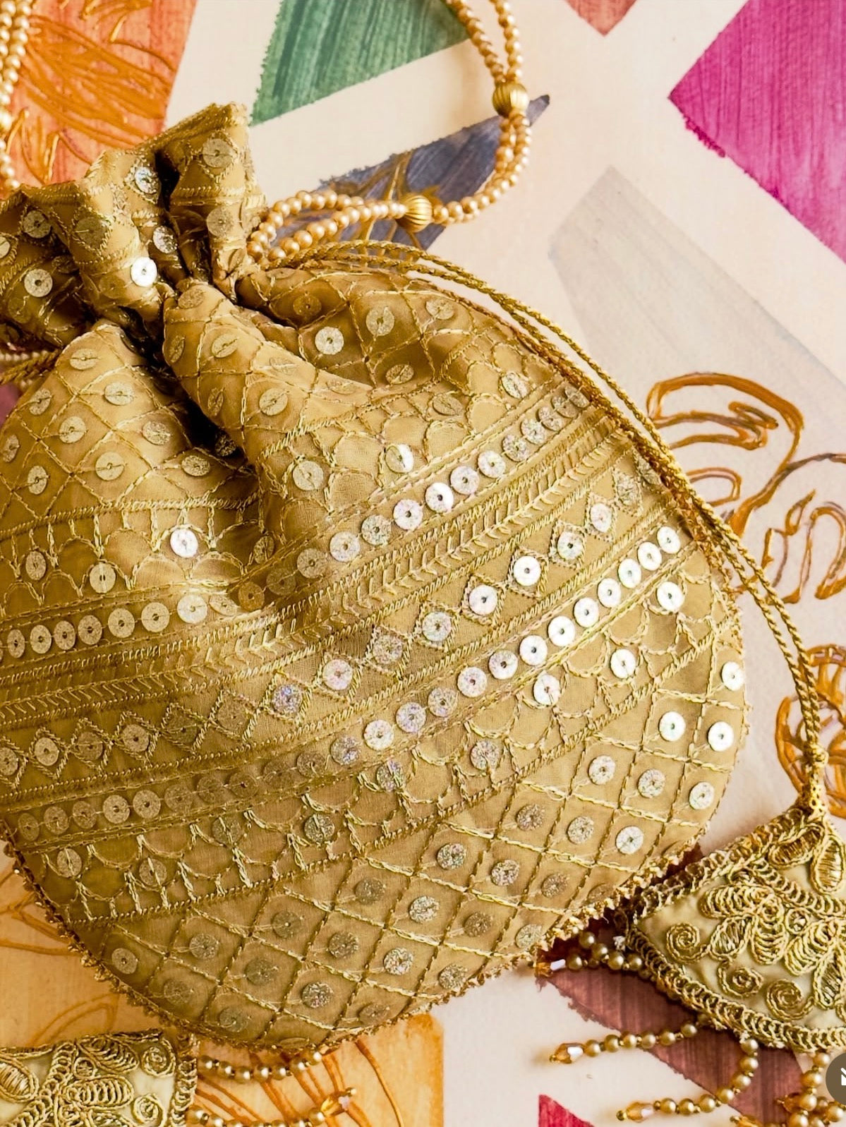 Zarnaab - Gold Sequin Embroidered Potli Bag