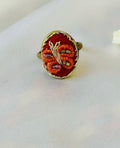 Hand-Embroidered Rust & Gold Beaded Vintage Statement Ring