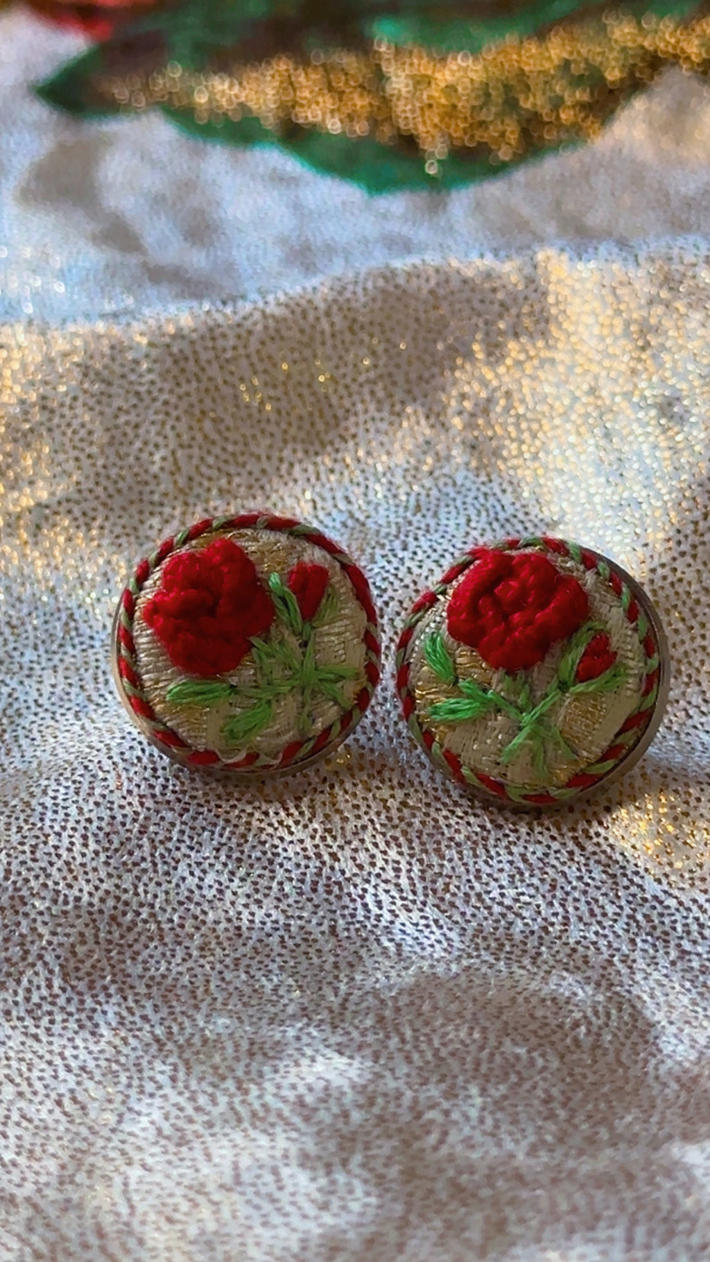 Scarlet Rose Hand-Embroidered Studs