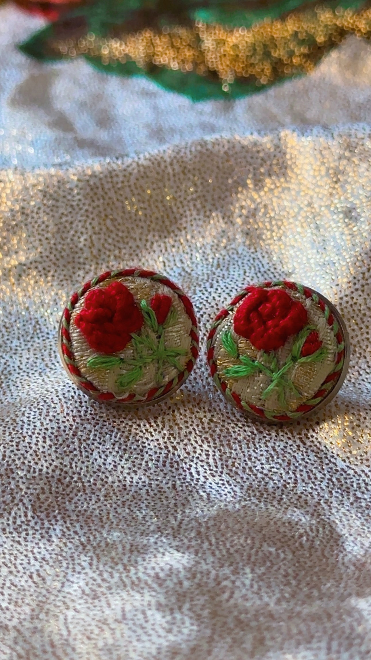 Scarlet Rose Hand-Embroidered Studs