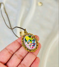 Hand-Embroidered Floral Pendant with Leather Cord Necklace