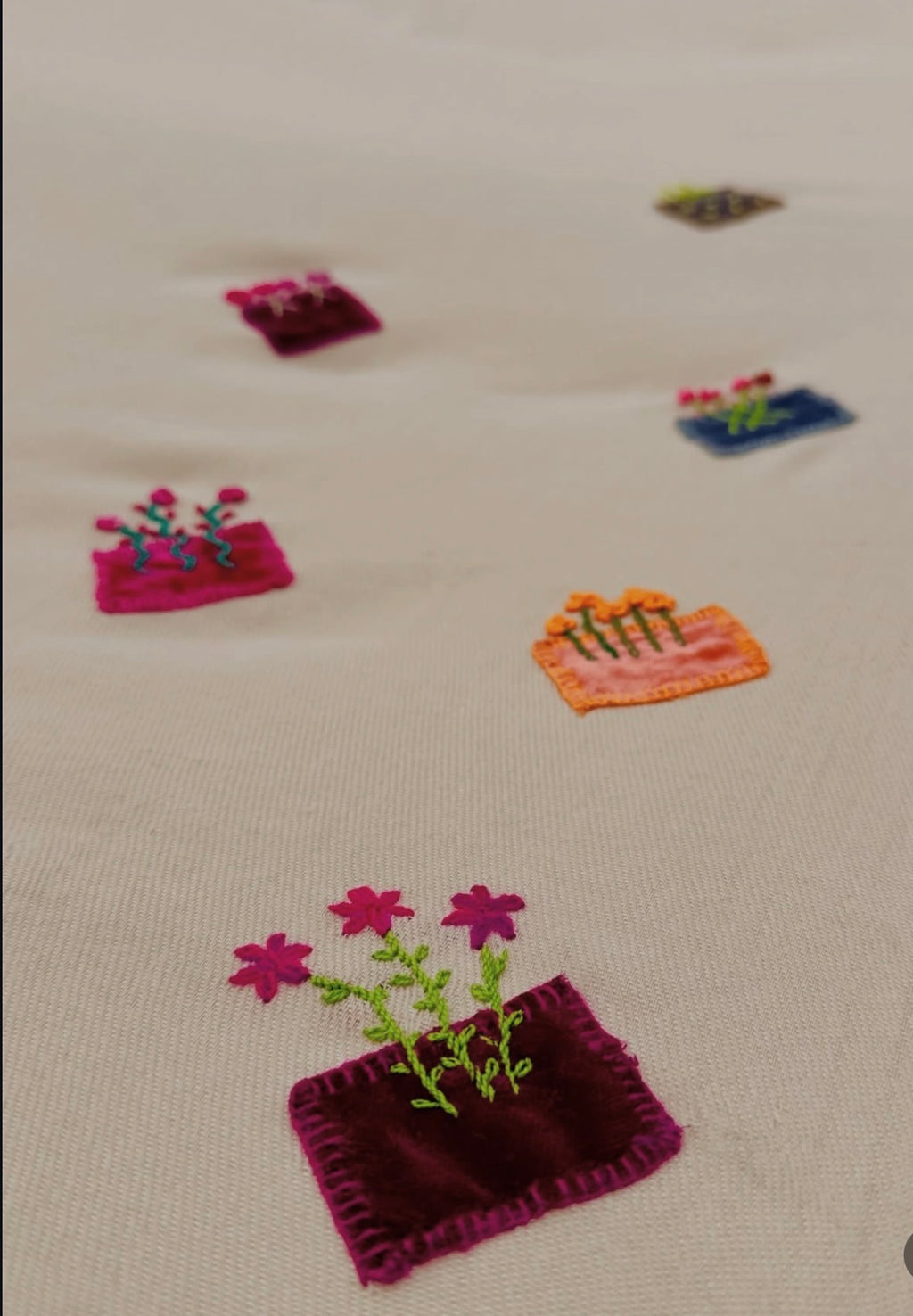 Velvet Appliqué Hand-Embroidered Scarf | Custom Floral Art