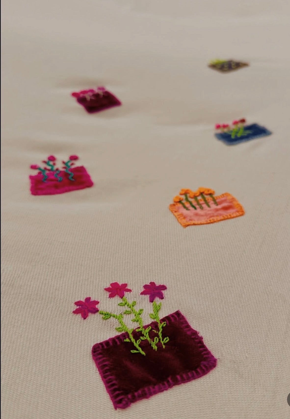 Velvet Appliqué Hand-Embroidered Scarf | Custom Floral Art