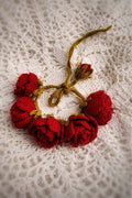 Crimson Velvet Rose Cluster Crochet Gajra Bracelet