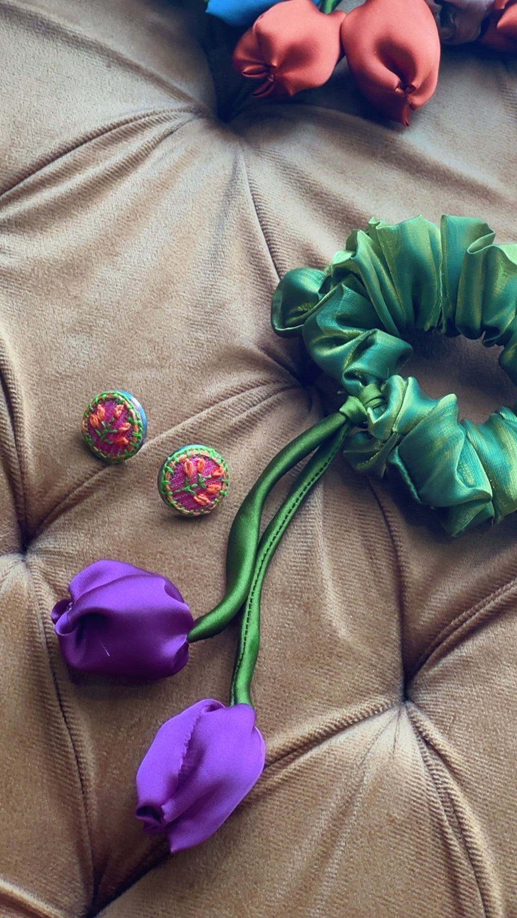 Terracotta Bloom Hand-Embroidered Studs