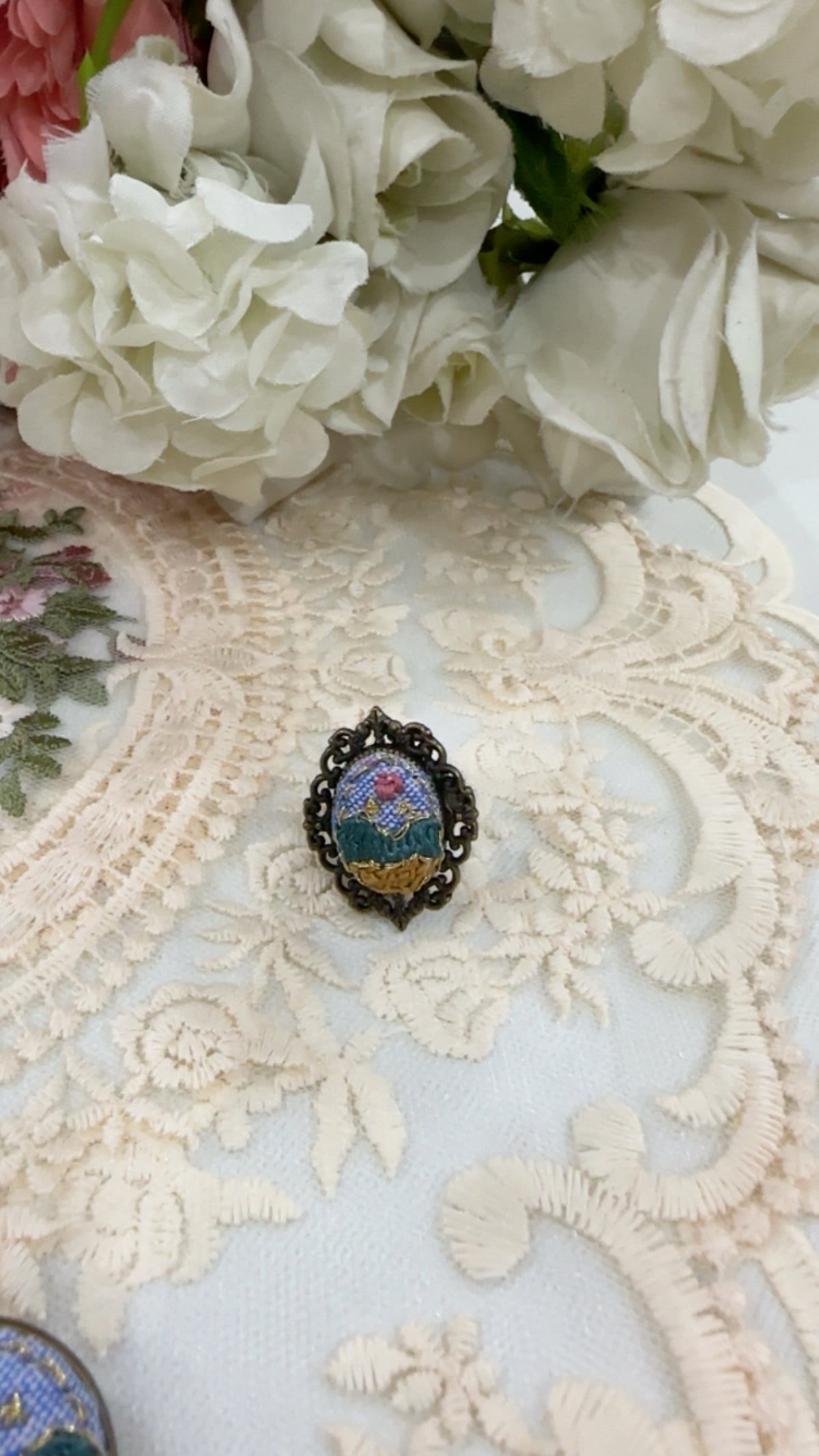 Golden Meadow Day Hand-Embroidered Landscape Statement Ring