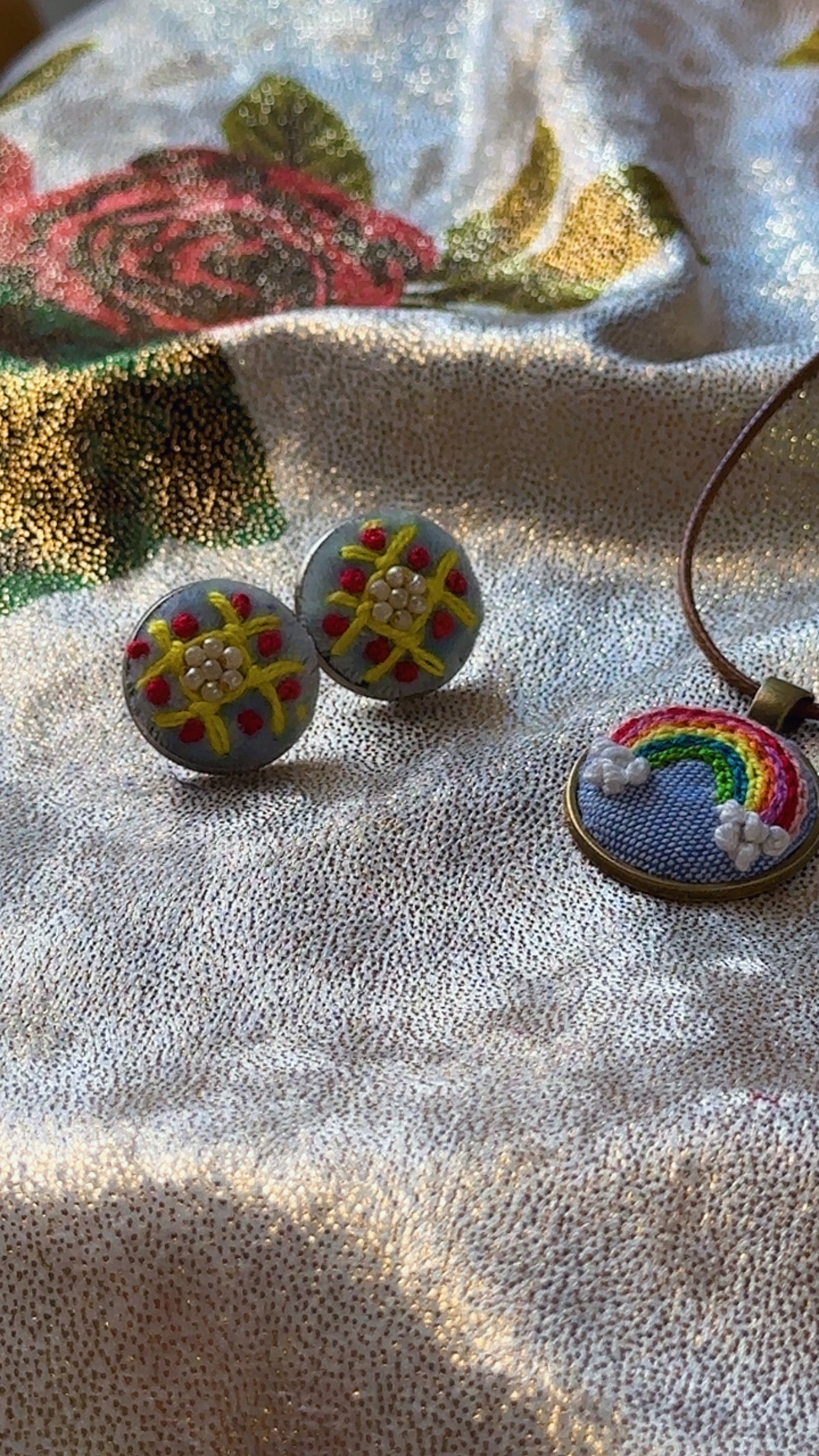 Pearl Lattice Hand-Embroidered Studs