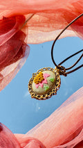 Hand Embroidered Flower Pendant – 3D Pink Floral Necklace