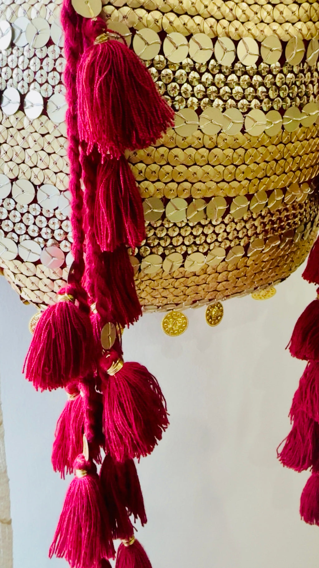 MehrMa Handcrafted Sequin Potli Bag – Whimsical Vintage Drawstring Bag with Coin Embellishments and Tassels