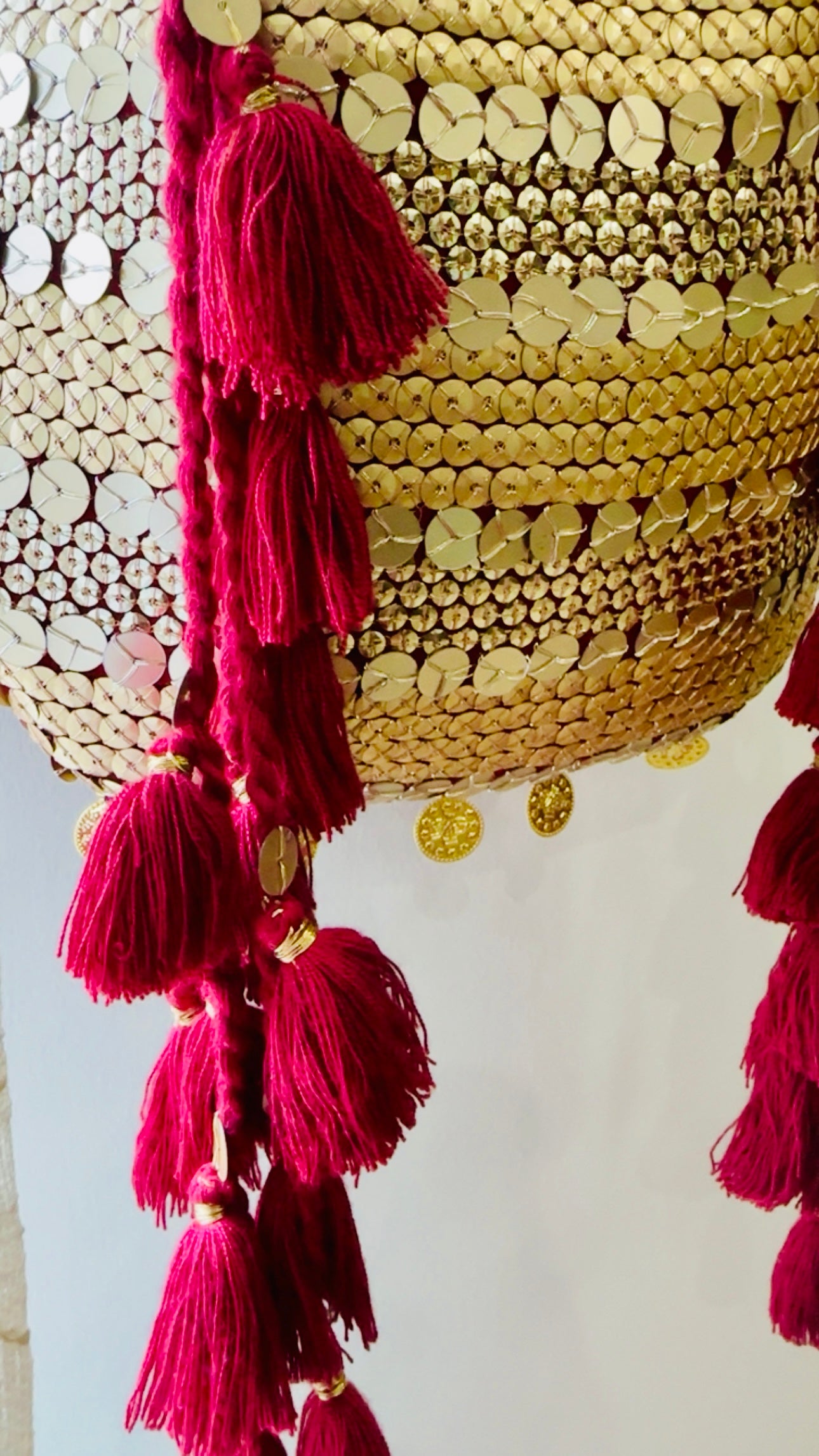 MehrMa Handcrafted Sequin Potli Bag – Whimsical Vintage Drawstring Bag with Coin Embellishments and Tassels