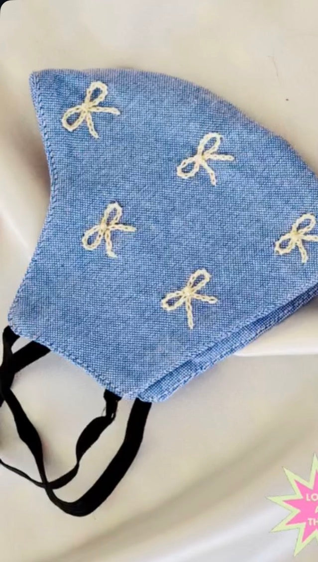 Hand Embroidered Bow Face Mask | Custom Linen & Cotton Mask