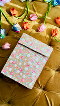 Peach Sorbet: Handmade Floral Sequin Vertical Messenger Bag