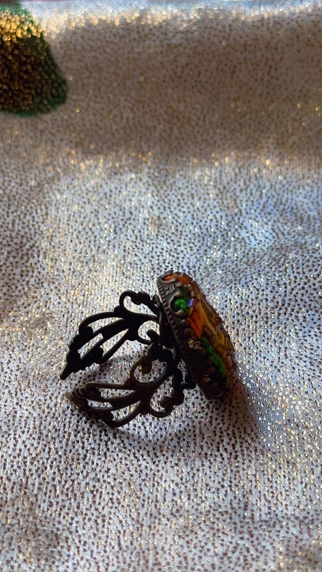 Vintage Filigree Hand-Embroidered "Sunset Zigzag" Ring