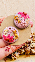 Fuchsia Floral Hand-Embroidered Stud Earrings - Sitara