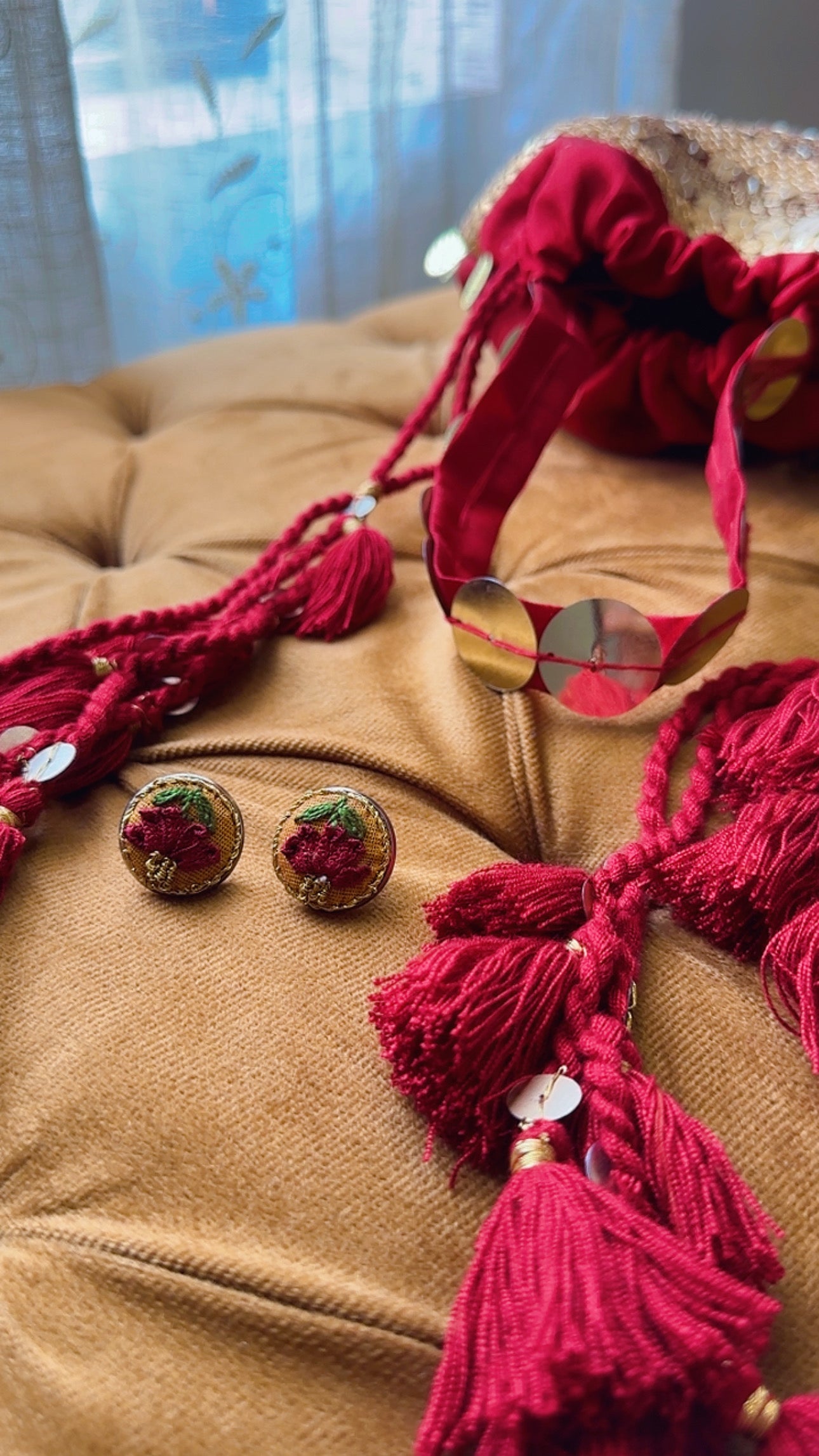 Rosebud Petal Ribbon and Tilla-Work Studs