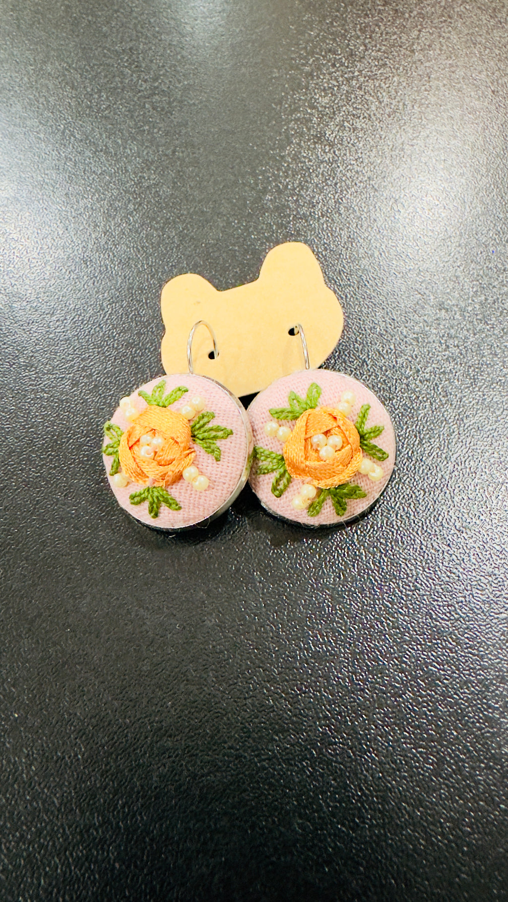 Peach Blossom Hand-Embroidered Silk Ribbon Earrings