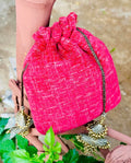 Gulaab | Crimson Textured Velvet Potli with Pearl Muse Strap