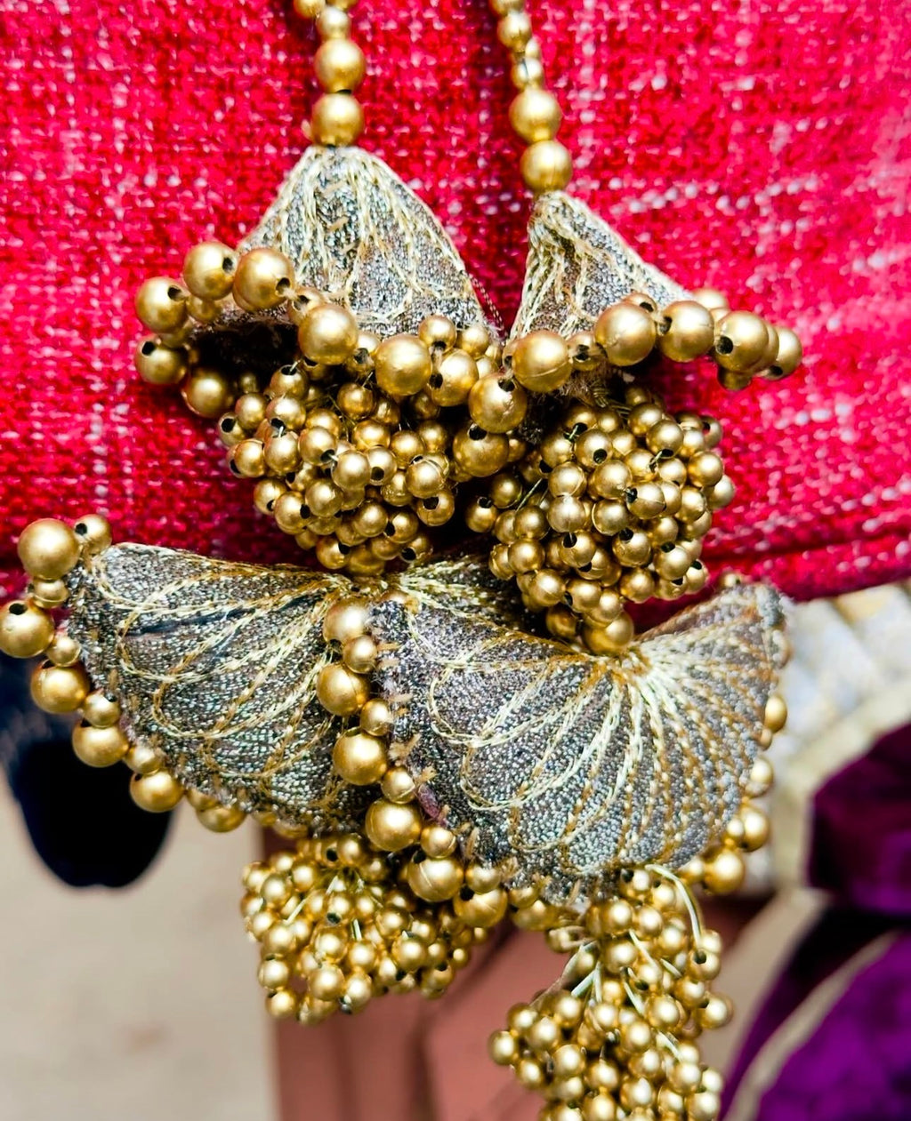 Gulaab | Crimson Textured Velvet Potli with Pearl Muse Strap