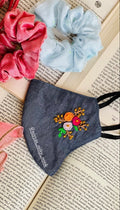 Hand-Embroidered Floral Face Mask - Custom Denim & Cotton