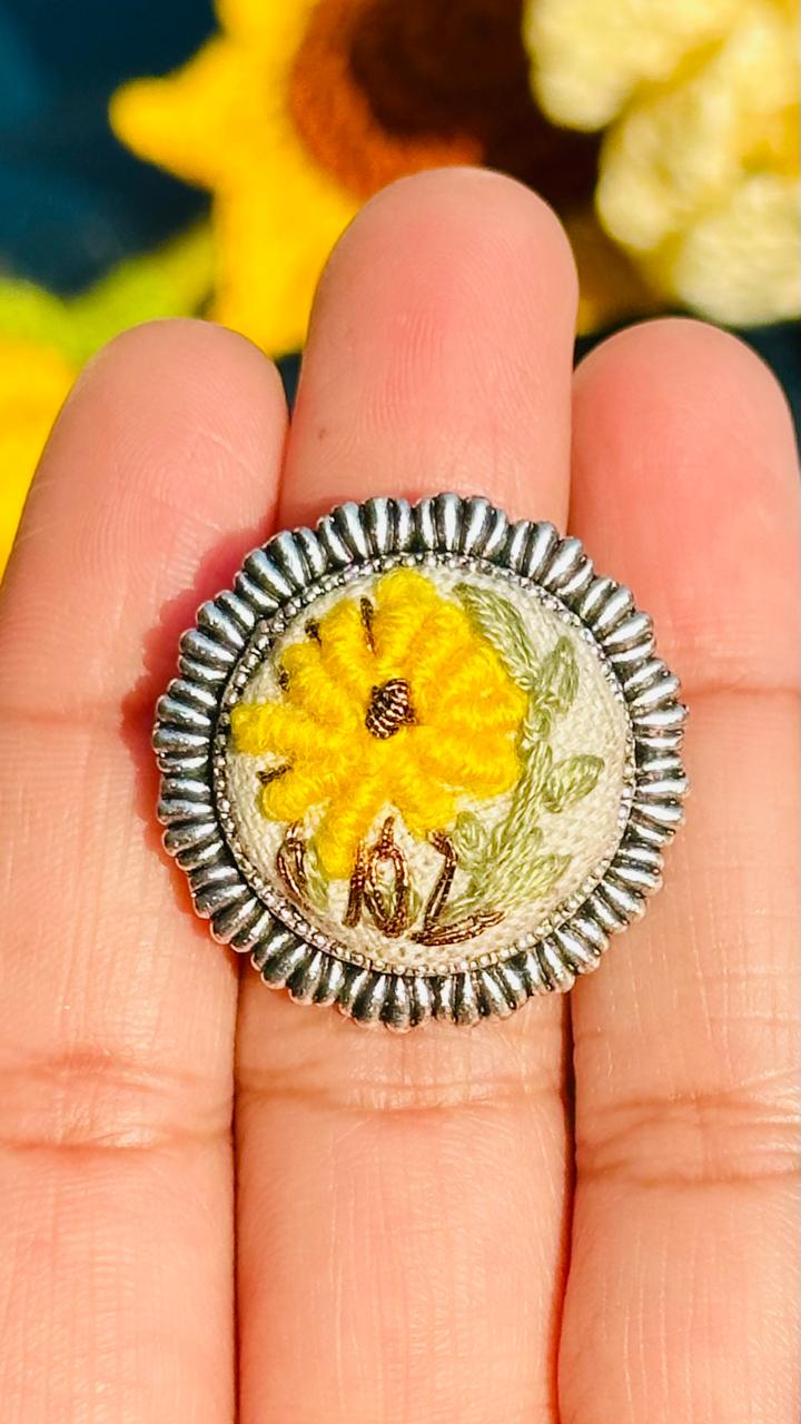 The "Golden Sol" Hand-Embroidered Sunflower Ring