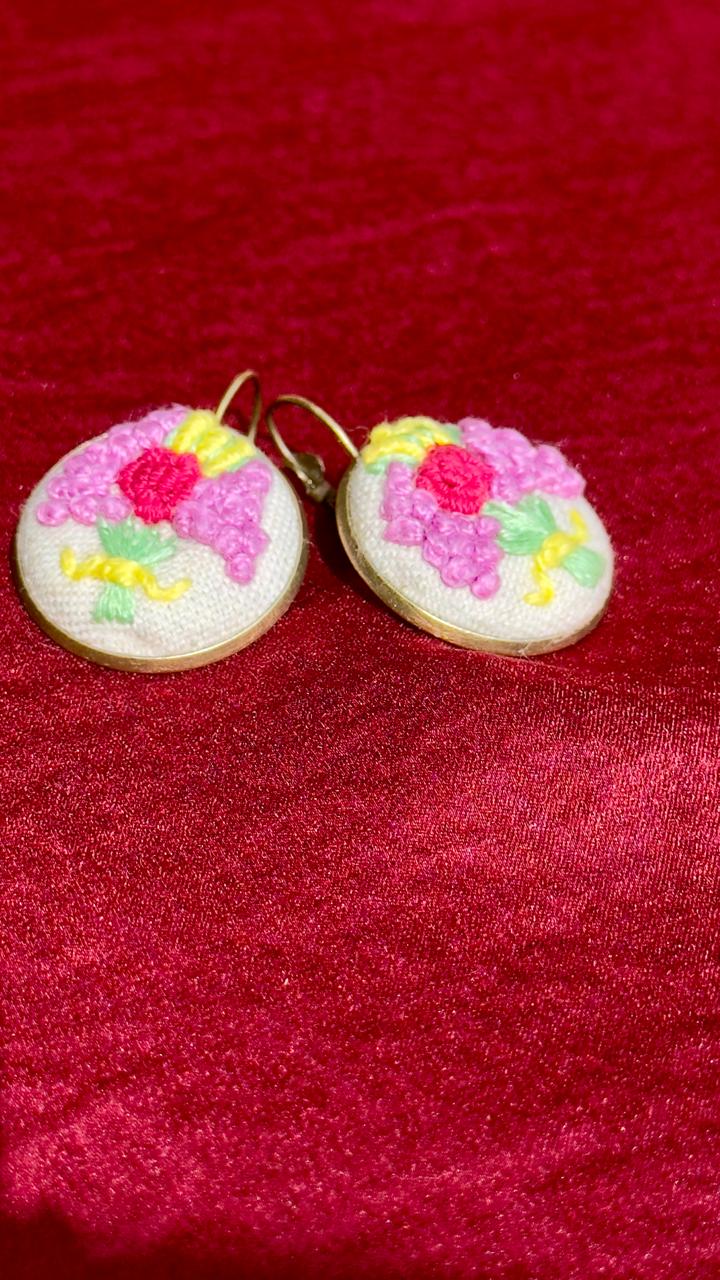Hand-Embroidered Floral Earrings | French Knot Flower Bouquet Jewelry