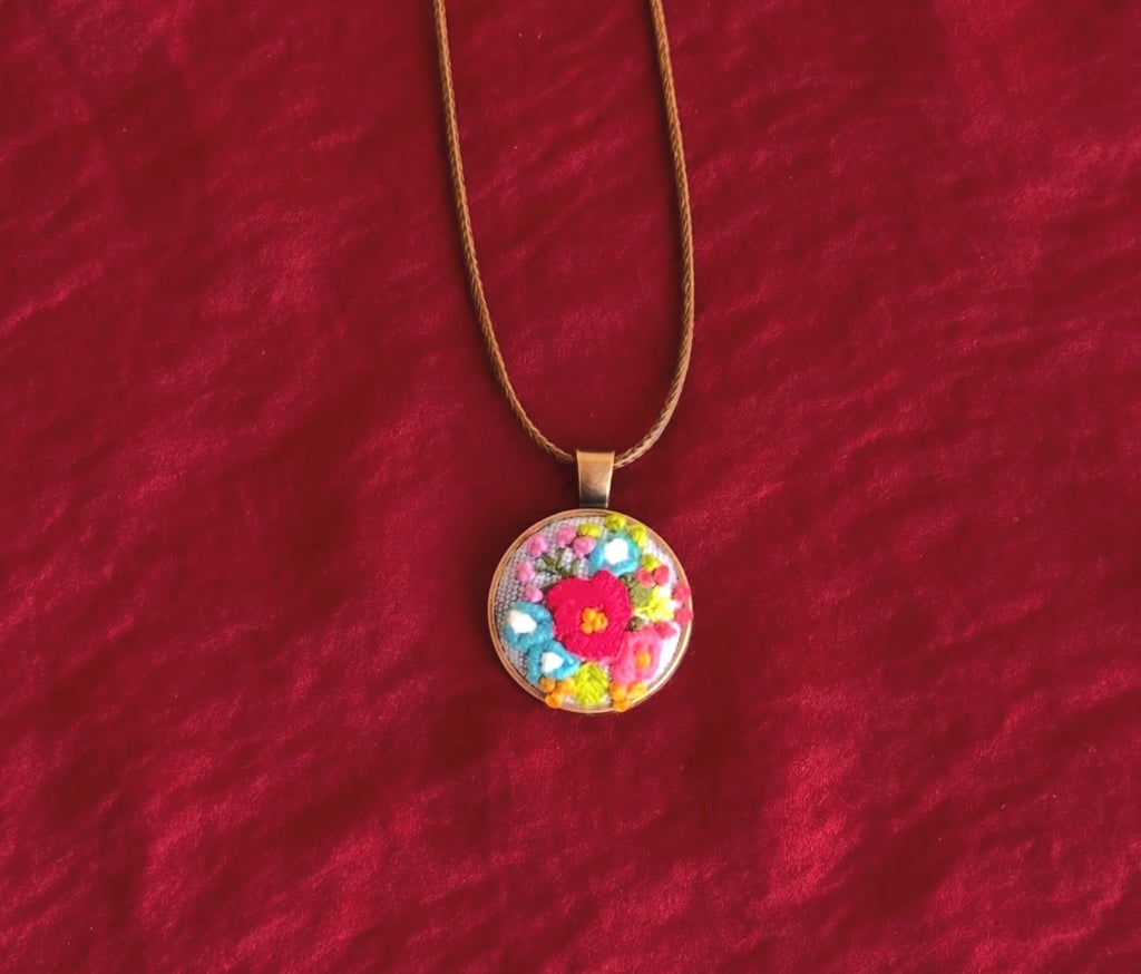 Meadow Muse Hand-Embroidered Whimsical Floral Pendant