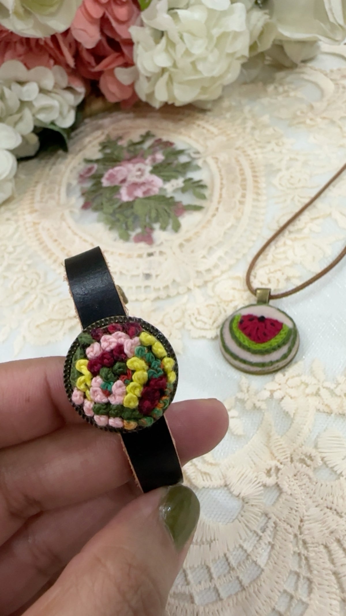 Gul-e-Bahar Hand-Embroidered Leather Bracelet | Rustic Romance Series