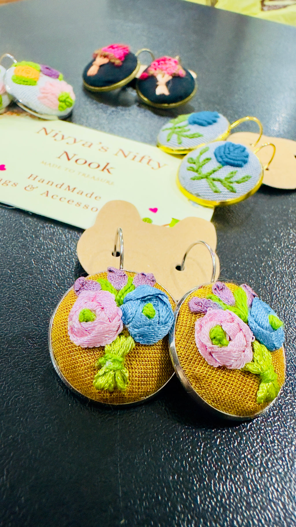 Gul-Kari Ribbon Embroidered 3D Floral Earrings - Mustard