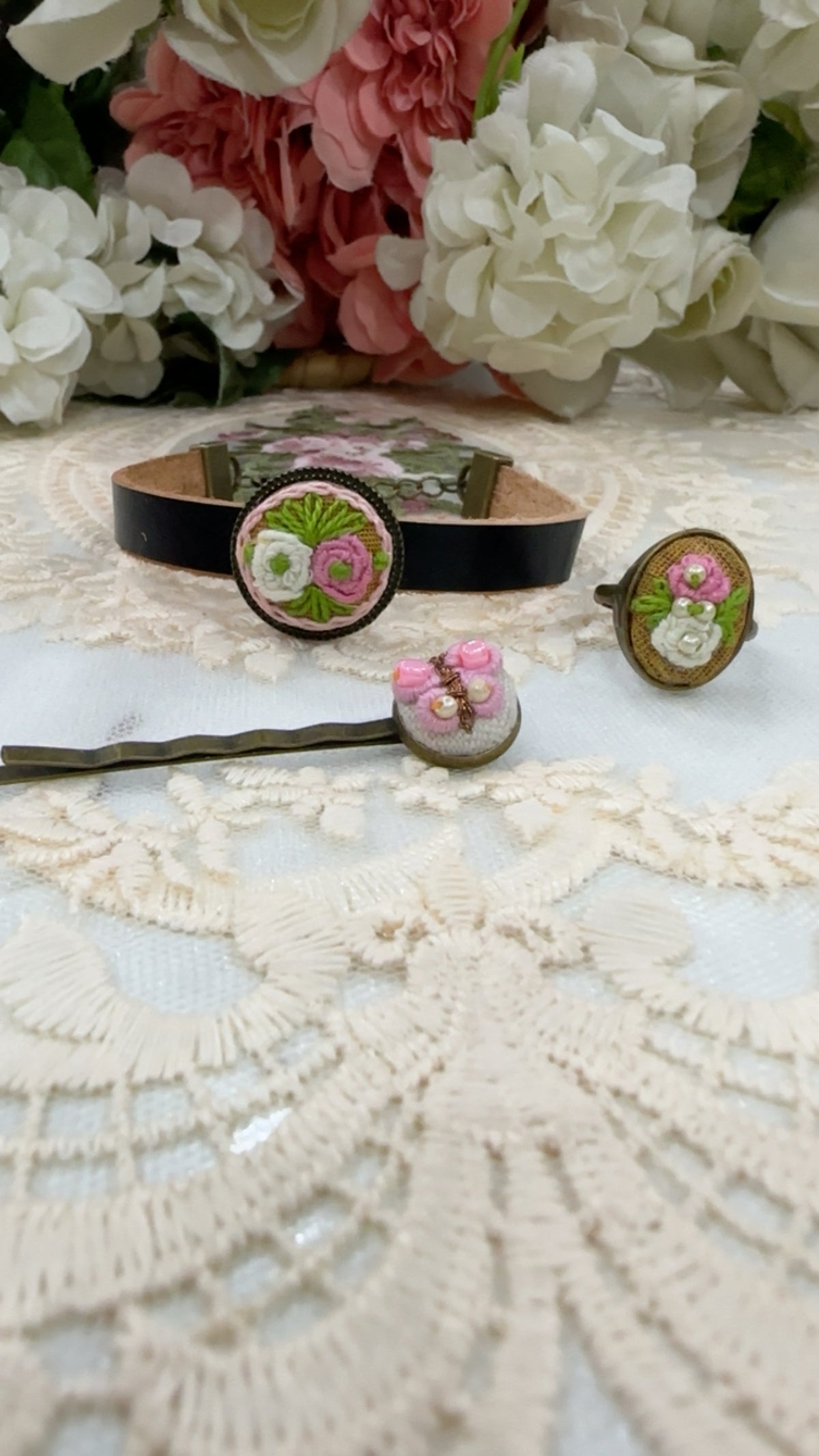 Gul-e-Mehru Hand-Embroidered Leather Bracelet | Rustic Romance Series