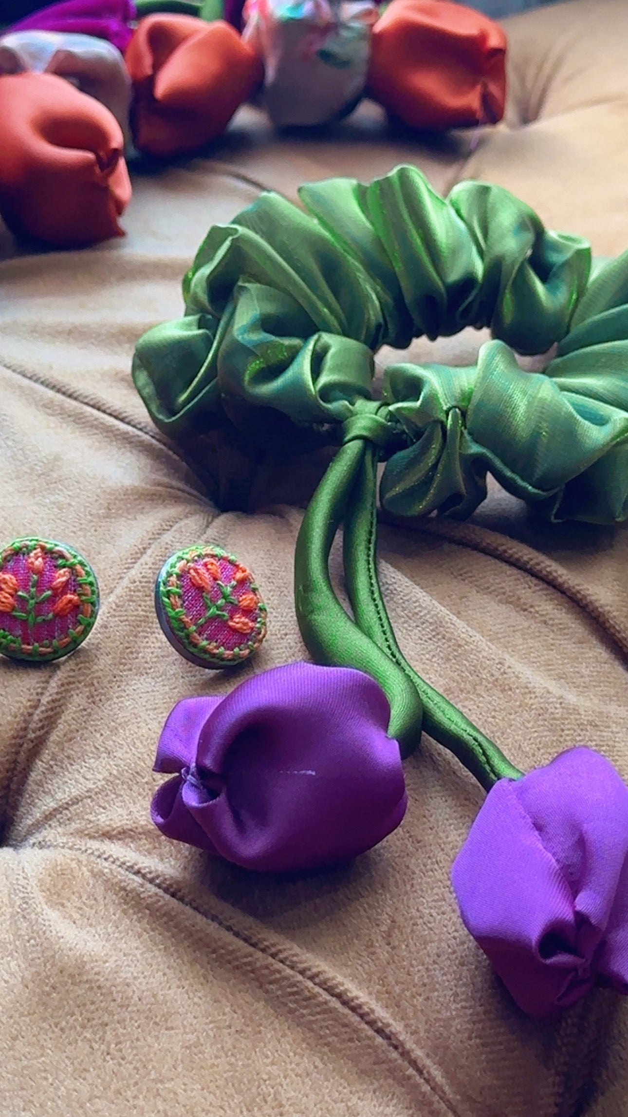 Terracotta Bloom Hand-Embroidered Studs