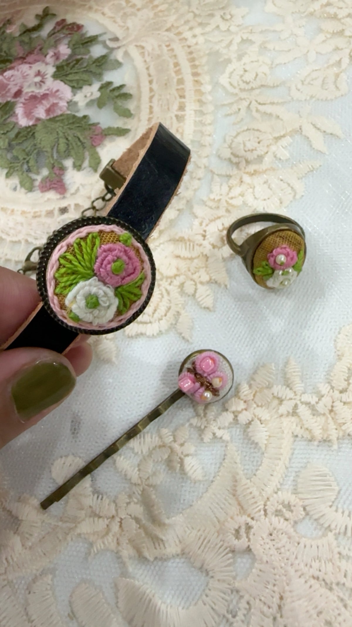 Gul-e-Mehru Hand-Embroidered Leather Bracelet | Rustic Romance Series