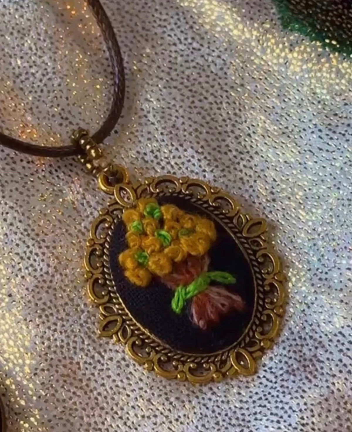 The Harvest Bloom Hand Embroidered Pendant