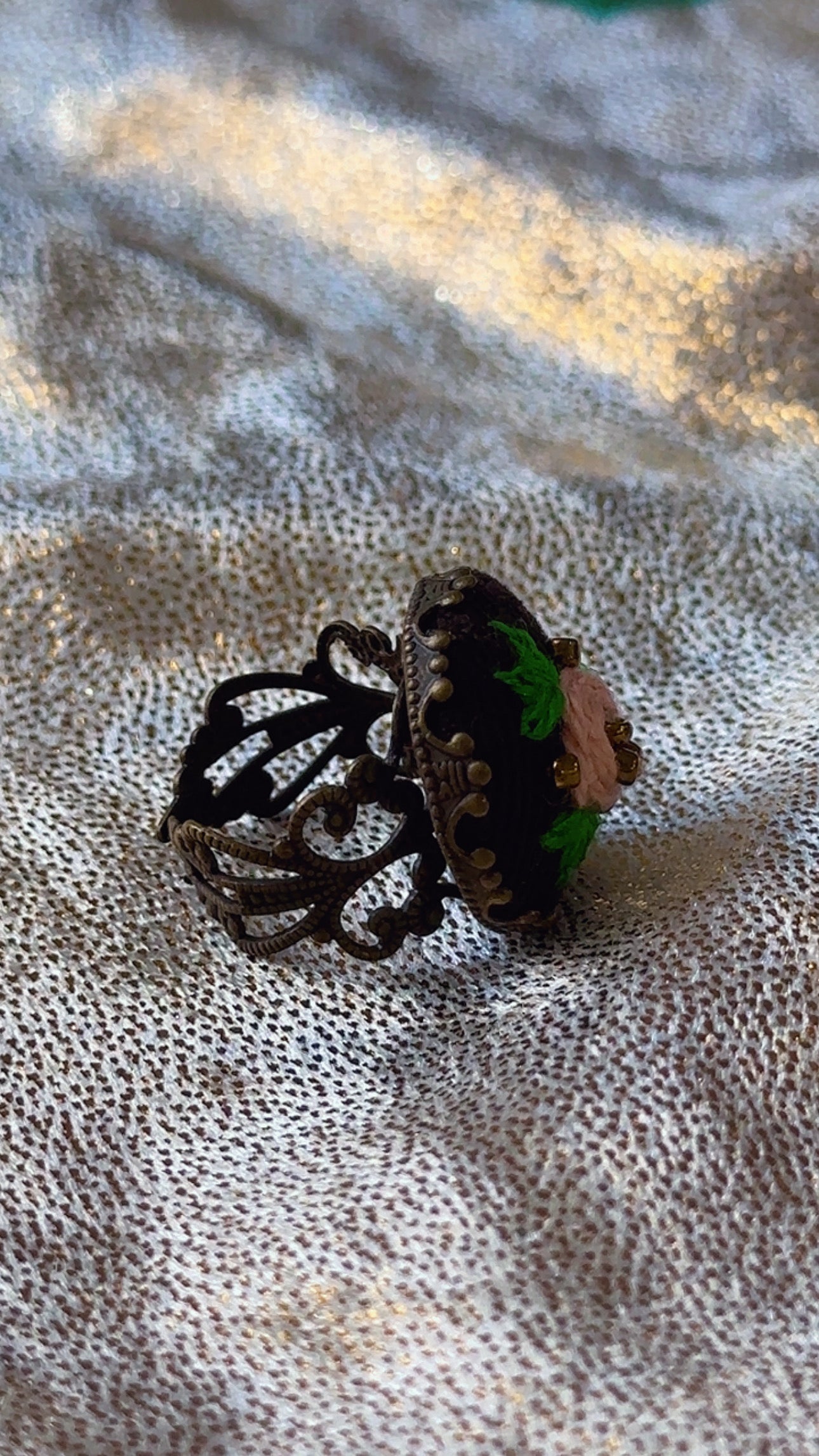 Enchanted Rose Hand-Embroidered Filigree Ring