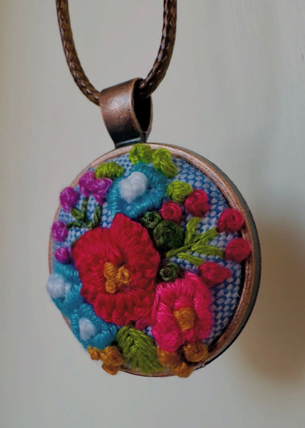 Meadow Muse Hand-Embroidered Whimsical Floral Pendant